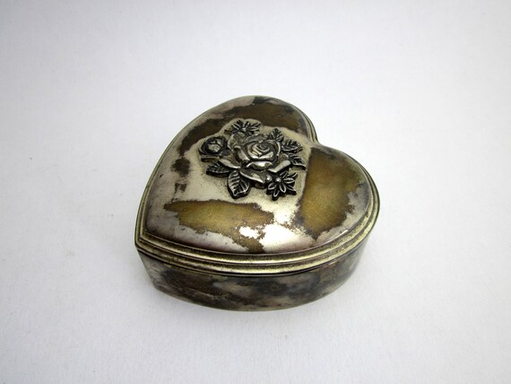 antique heart box with roses, vintage box for jew… - image 2