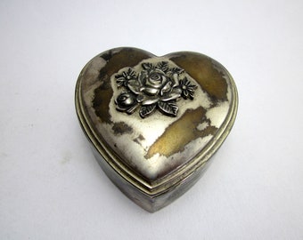 antike Herz Schatulle mit Rosen, vintage Dose für Schmuck, Deckel Dose, Geschenk für Frauen, Art Deco Schmuckkästchen