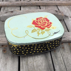 Vintage Clevera blikken doos met roos, nostalgische metalen doos met deksel, retro keukendecoratie, cadeau