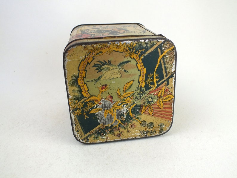 antike Jugendstil Blechdose mit asiatischen Motiven, vintage Deckel Dose, Dekoration oder Geschenk Bild 6