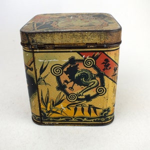 antike Jugendstil Blechdose mit asiatischen Motiven, vintage Deckel Dose, Dekoration oder Geschenk Bild 2