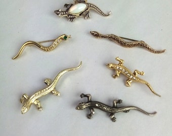 1x vintage Brosche/ Anstecknadel Eidechse Gecko/Schlange/ Anstecker/ alter Modeschmuck/ Geschenk für Freundin/Freund/Schwester/Bruder