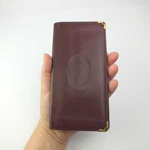 Vintage CARTIER Paris leather wallet, large Bordeaux purse, 80s document bag, gift for her, gift for him