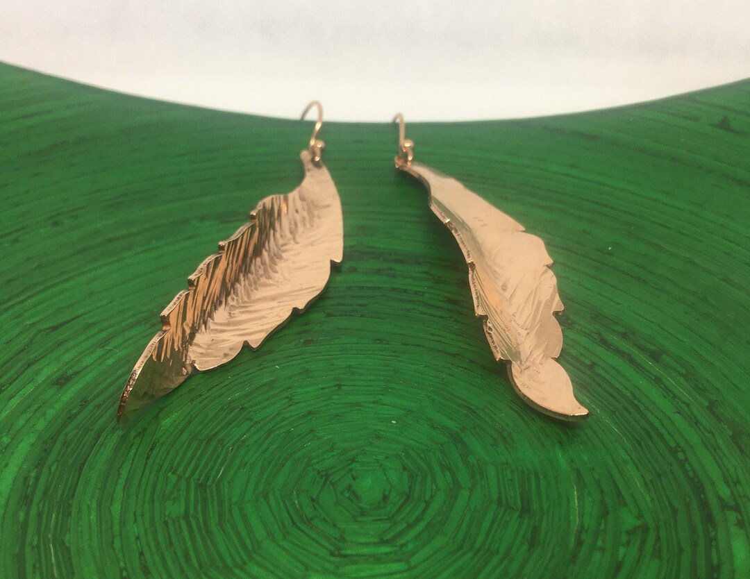Copper Leaf Earrings Copper Feather Earrings Statement Copper Drop