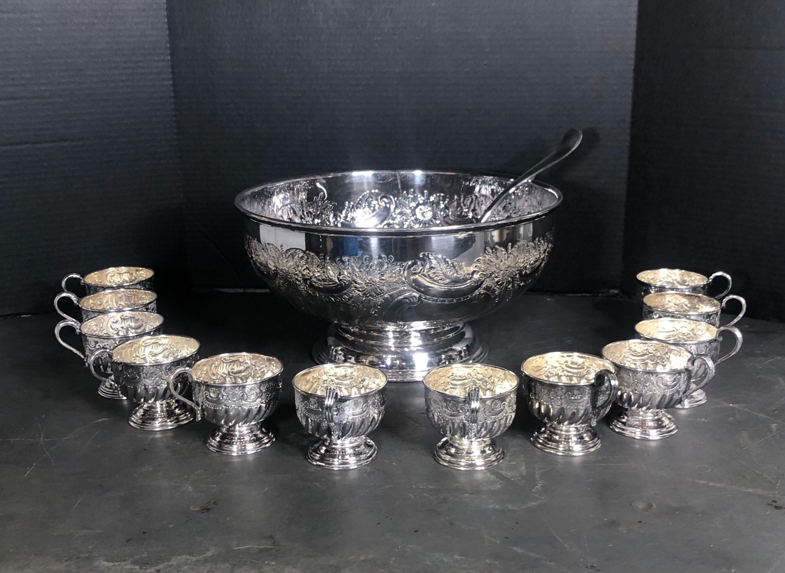 Miniature Metal Punch Bowl & Cups - Ruby Lane