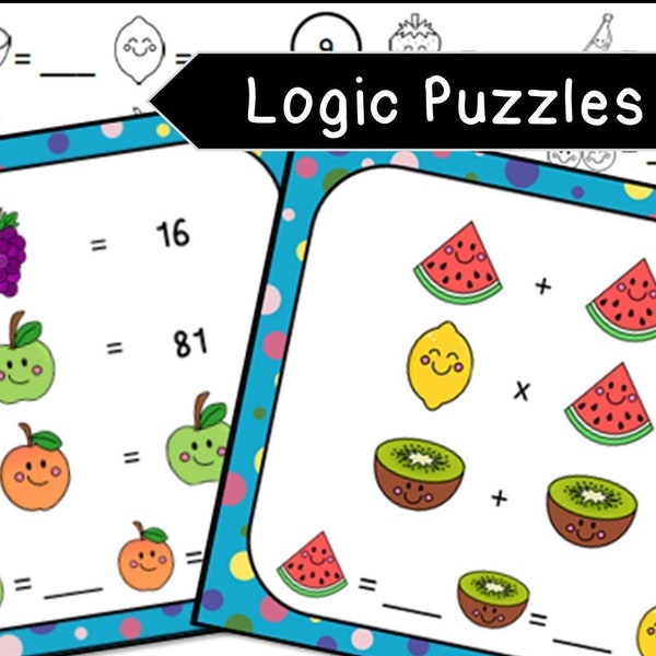 Digital: Fruit Emoji Math Logic Puzzle Enrichment Activity Mixed Operations Task Cards
