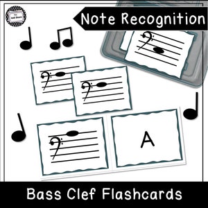 Digital: Bass Clef Music Note Name Matching Game and Flash Cards