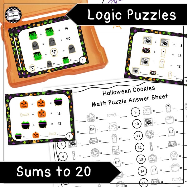 Digital: Halloween Math Logic Puzzle Enrichment Activity Addition Task Cards