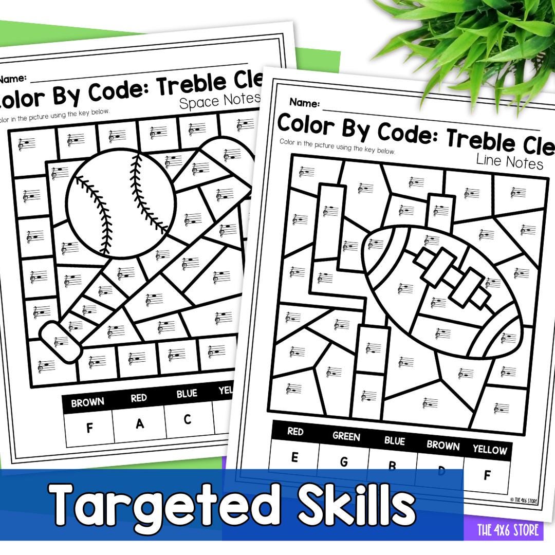 Sports Music Coloring Pages | Color by Code Treble Clef | Color by Line ...