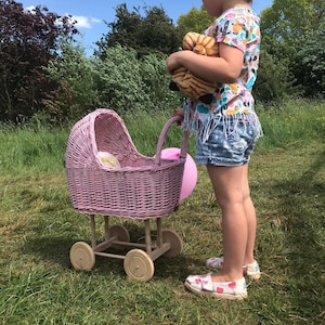 tall WICKER PRAM | doll pram | wicker doll pram UK |baby doll pram | pram toy | wooden pram | baby pram | wicker dolls pram | light pink