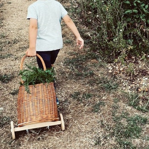 NATURAL Wicker Ziehwagen, Einkaufskorb,Einkaufswagen, Kinderwagen, Aufbewahrungskorb, Spielzeugkorb, Kindereinkaufskorb, Sofishop