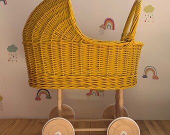 Tall WICKER PRAM | doll pram | wicker doll pram UK |baby doll pram | pram toy | wooden pram | baby pram | wicker dolls pram | mustard