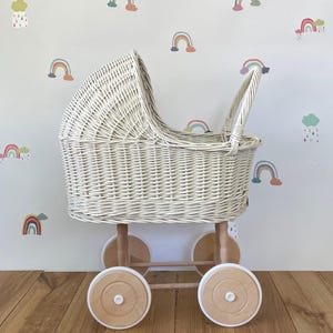 Cream wicker doll pram, 1st birthday girl pram,  wicker pram, handmade, eco-friendly toy, no bedding.