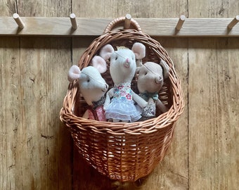 Cestino sospeso in vimini, cestino da parete in vimini, cestino interno per bambini, cestino sospeso per fiori, NATURALE