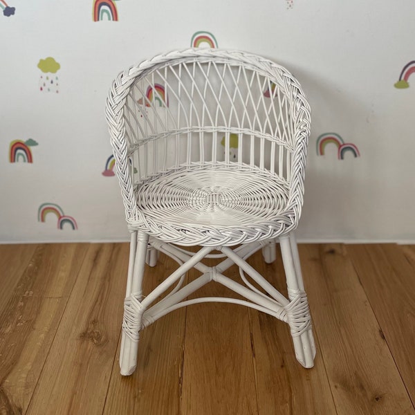 Chaise en osier, chaise en rotin, chaise pour tout-petit, chaise pour enfants, fauteuil en osier, chaise pour enfant, meubles en osier pour enfants, fauteuil pour bébé, BLANC