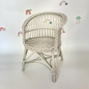Rieten kinderstoel, rotanstoel, peuterstoel, kinderstoel, rieten fauteuil, kinderstoel, rieten kindermeubels, babyfauteuil, LICHTGRIJS