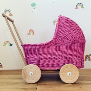 WICKER PRAM | doll pram | wicker doll pram UK |baby doll pram | pram toy | wooden pram | baby pram | wicker dolls pram | pink