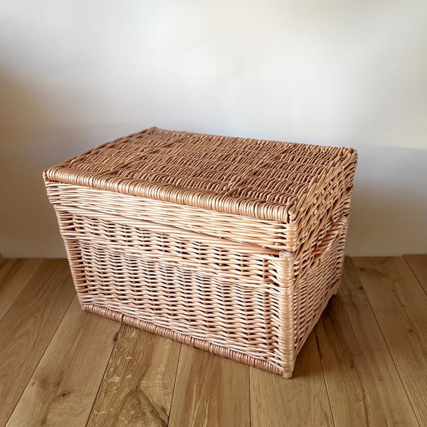 Wicker chest, wicker trunk, storage basket with lid, unpainted, 50cm