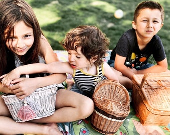 Children's Picnic Basket  Kids wicker picnic basket Sensory basket, kids picnic basket, basket with lid