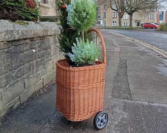 Wicker Trolley Basket Shopping Storage With Lid - Prestige Wicker