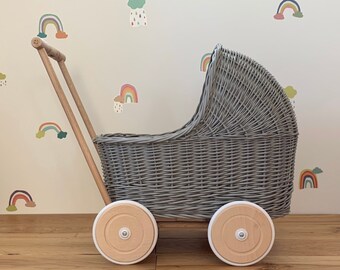 grey wicker pram