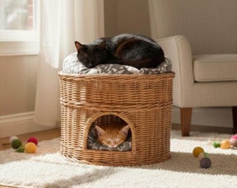 Luxury Cat bed, wicker cat bed with cushion, rattan cat bed, cat bed