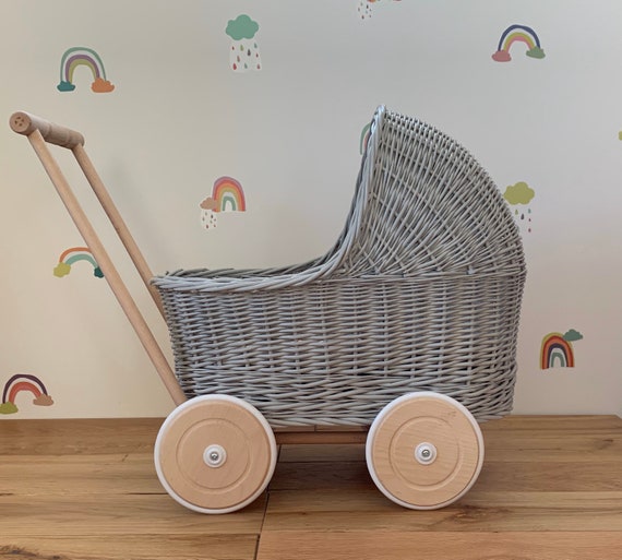 grey wicker dolls pram