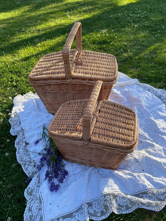 Picnic Basket Wicker Basket Wicker Picnic Basket Storage Etsy UK