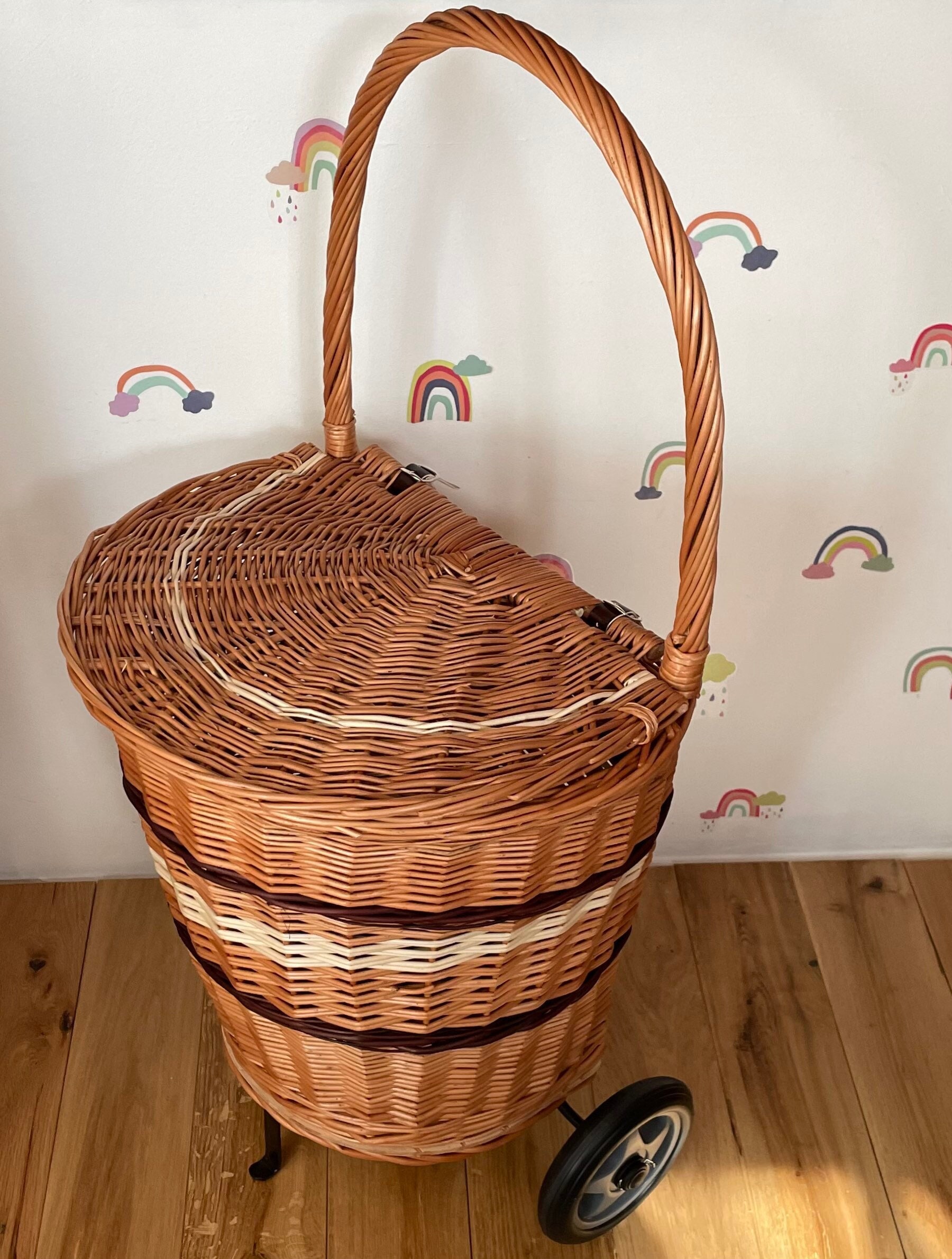 Wicker Shop Trolley Adult Shopping Basket Shopping Trolley Etsy