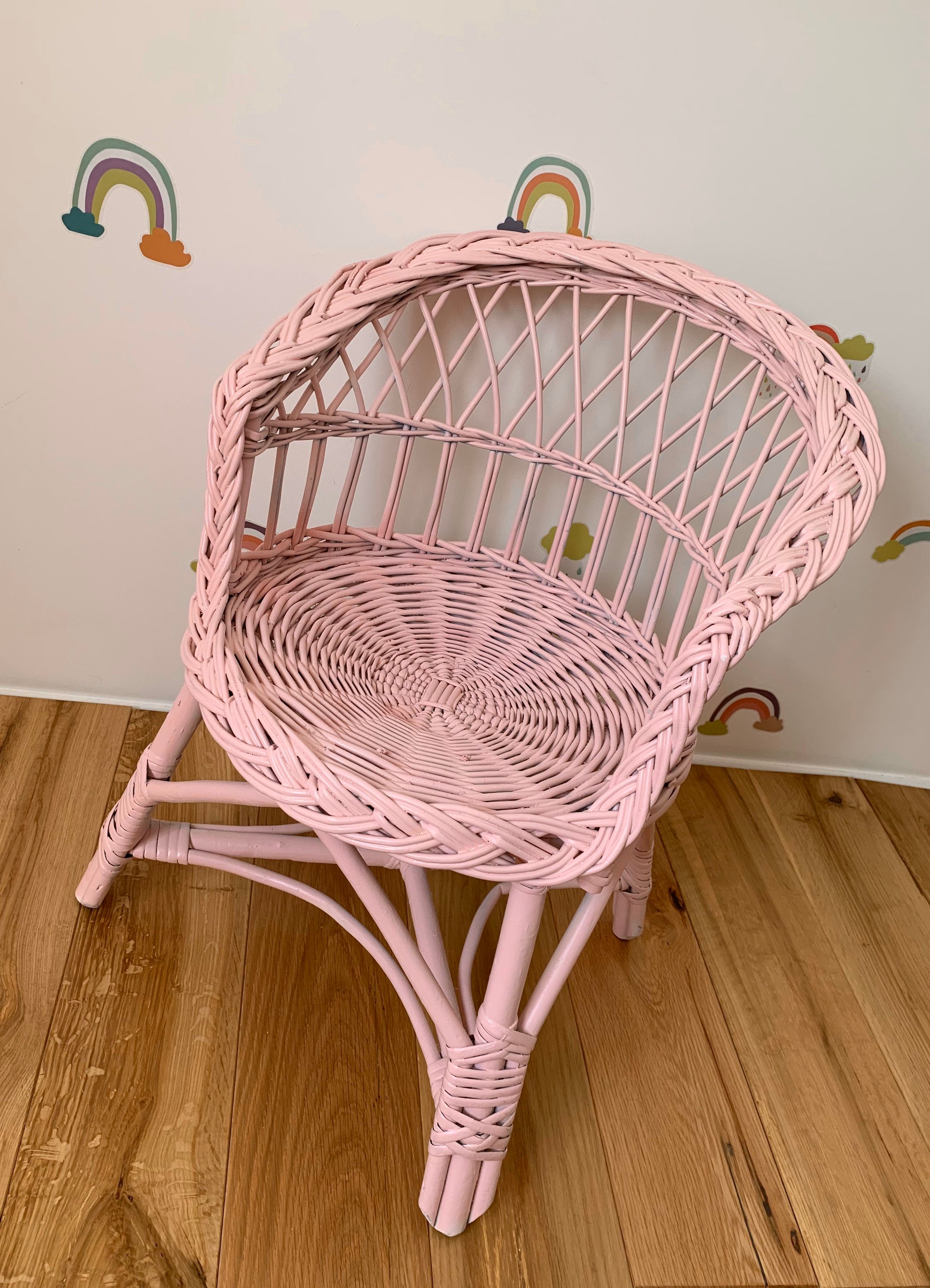 Wicker baby handmade kids chair LIGHT PINK Etsy