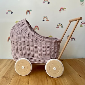 WICKER PRAM doll pram | wicker doll pram UK |baby doll pram | pram toy | wooden pram | baby pram | wicker dolls pram 1st bday gift pale pink