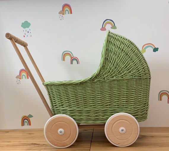 green dolls pram