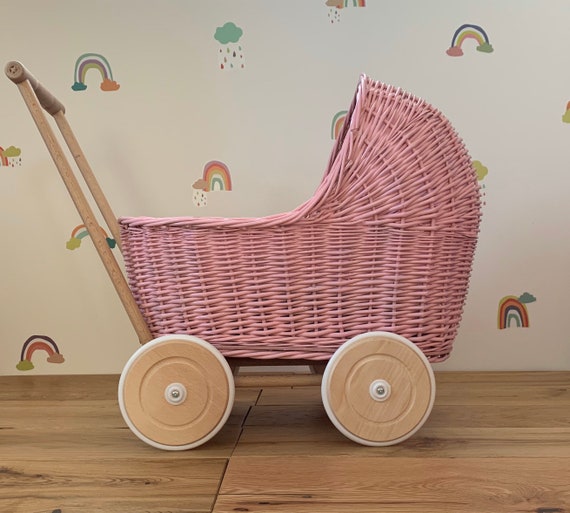 pink wicker dolls pram