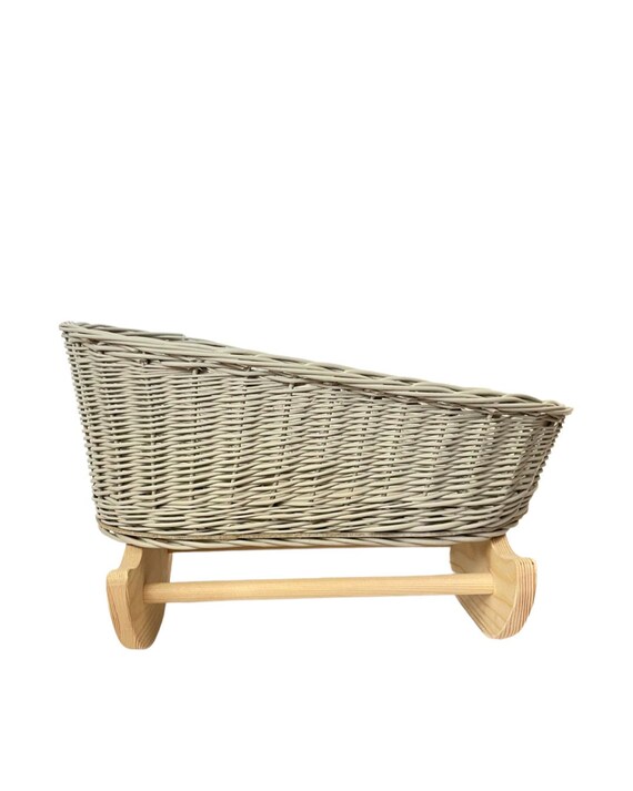 grey wicker crib