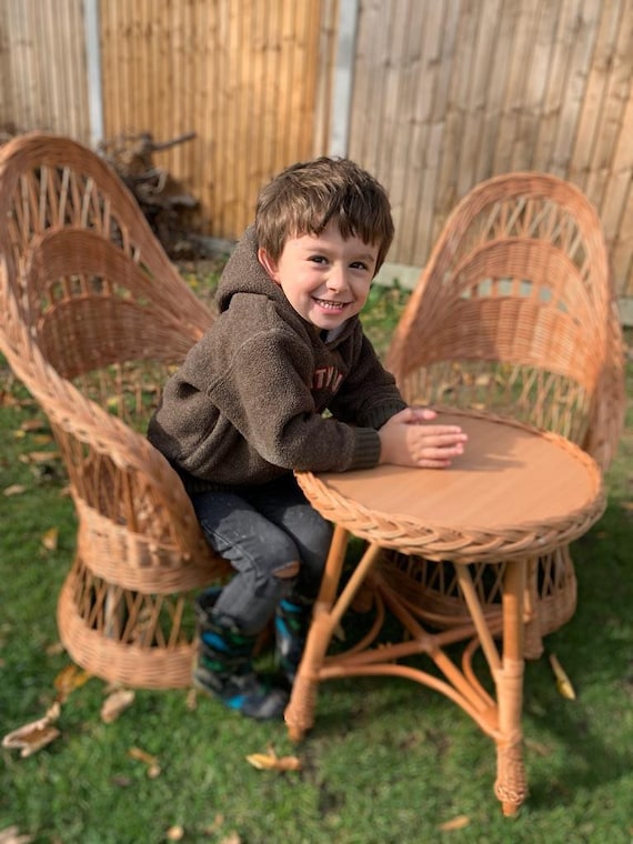 Wicker Table Set Table 2 Chairs Kids Set Child Wicker Furniture