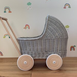 grey wicker pram