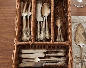Cestino portaposate in vimini, organizer per posate, contenitore per stoviglie in stile rustico,