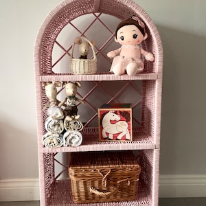 Wicker bookcase, wicker shelf, wicker cabinet, wicker bedside cabinet, wicker furniture, kids furniture, Pink wicker shelving unit