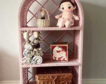 Wicker bookcase, wicker shelf, wicker cabinet, wicker bedside cabinet, wicker furniture, kids furniture, Pink wicker shelving unit