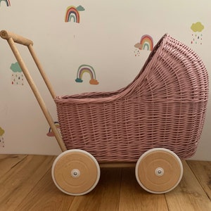 WICKER PRAM | doll pram wicker doll pram UK baby doll pram | pram toy wooden pram baby pram wicker dolls pram 1st bday gift light purple