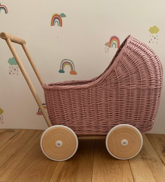 Personalised wicker toys Wicker wagon for toddlers First birthday Personalized baby wicker walker Doll pram with bedding included