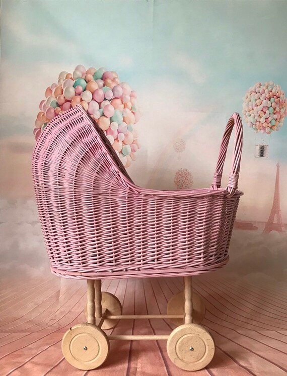 pink wicker pram