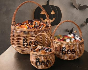 Cesto di vimini per Halloween, cesto per dolcetto o scherzetto, cesto Boo