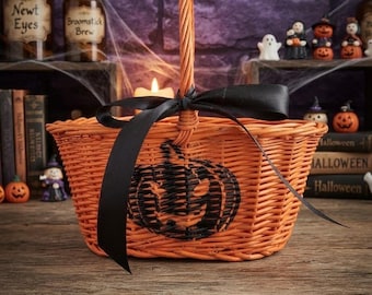Cesto di Halloween, Cesto di vimini di Halloween, Cesto per dolcetto o scherzetto,