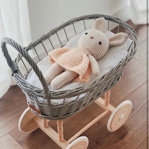 Light Grey Simple Wicker Pram, Dolls Pram, Wicker doll pram UK, Baby Doll Pram, Pram Toy, Wooden Pram, Baby Pram,Wicker Dolls Pram