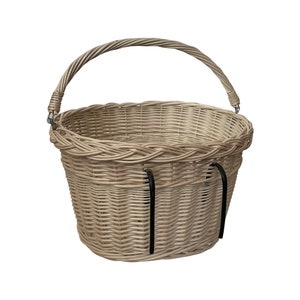 WHITE unpainted Bicycle wicker basket with hooks, handlebars basket, front bike basket  size M