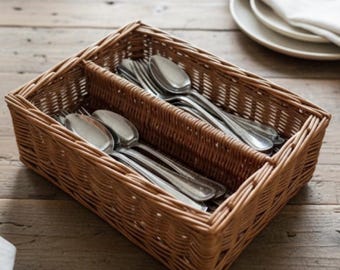 Cestino portaposate in vimini - Contenitore da cucina fatto a mano