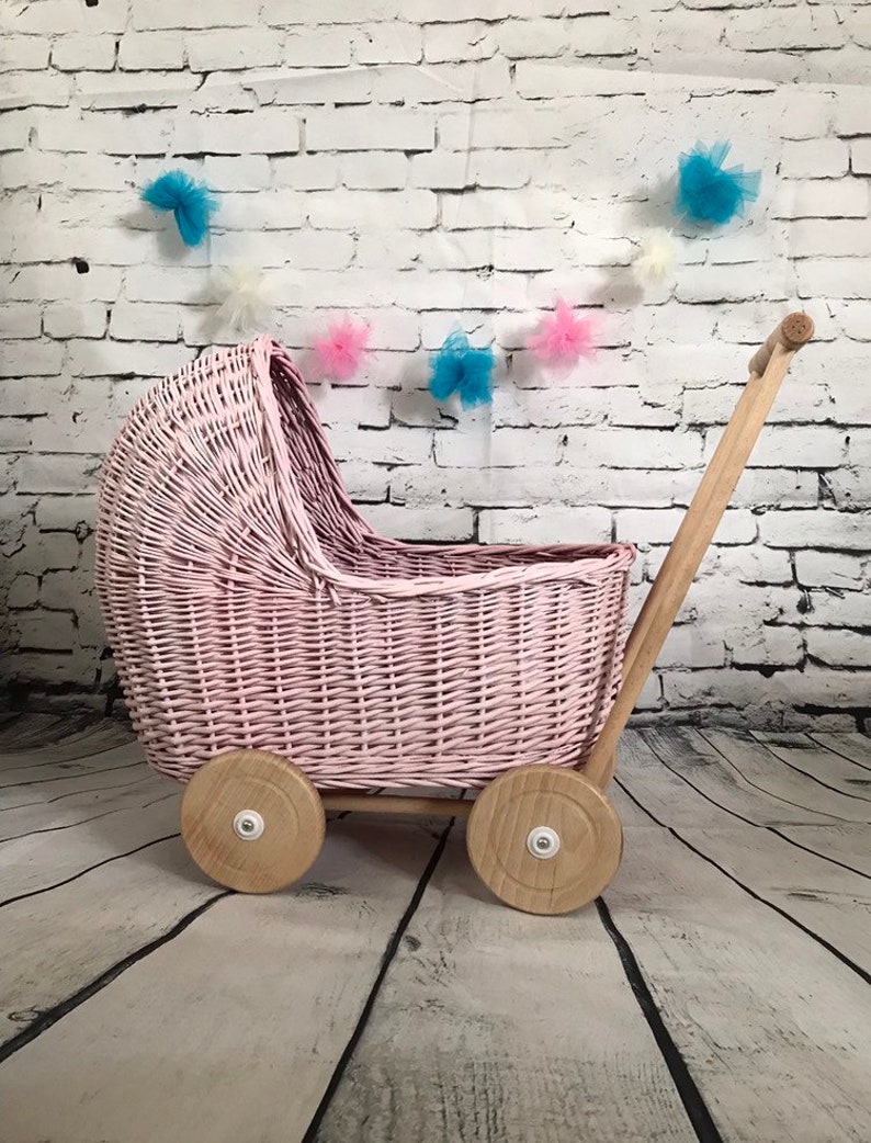 pink wicker dolls pram