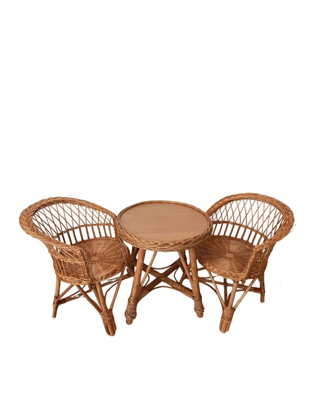 Wicker Toddler Table Set With 2 Chairs, Rattan Table Set, Kids Wicker ...