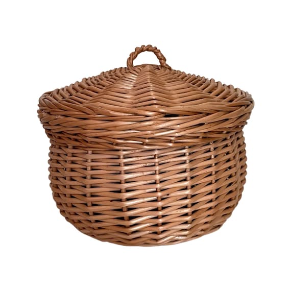 NATURAL small storage wicker basket with lid kids interior handmade from organic wicker